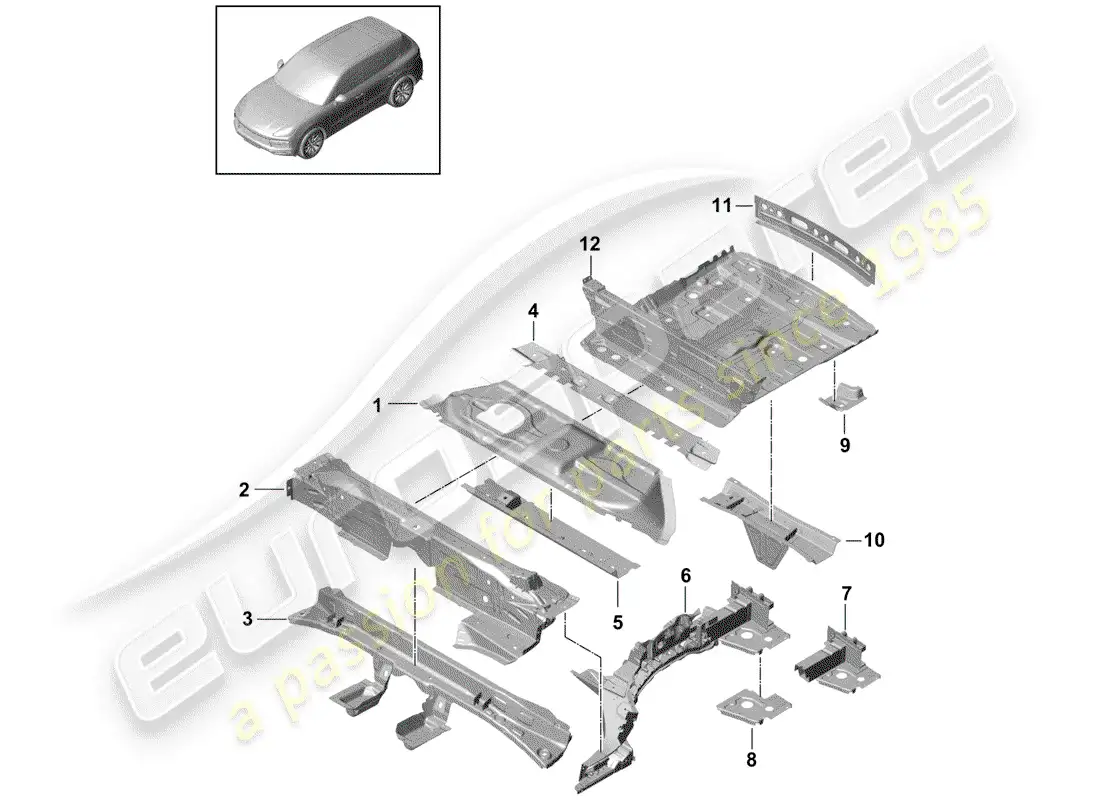 porsche 2020 (cayenne e3 9ya/9yb) floor plates part diagram