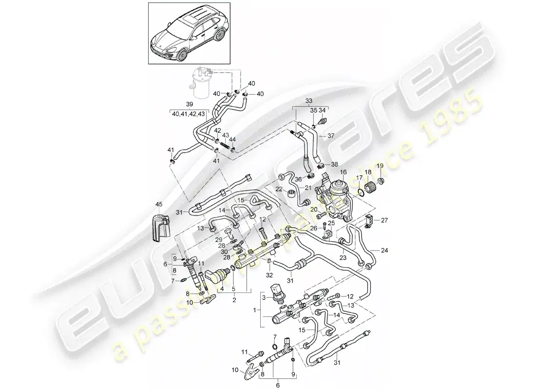 porsche 2011 (cayenne e2 92a) fuel collection pipe parts diagram