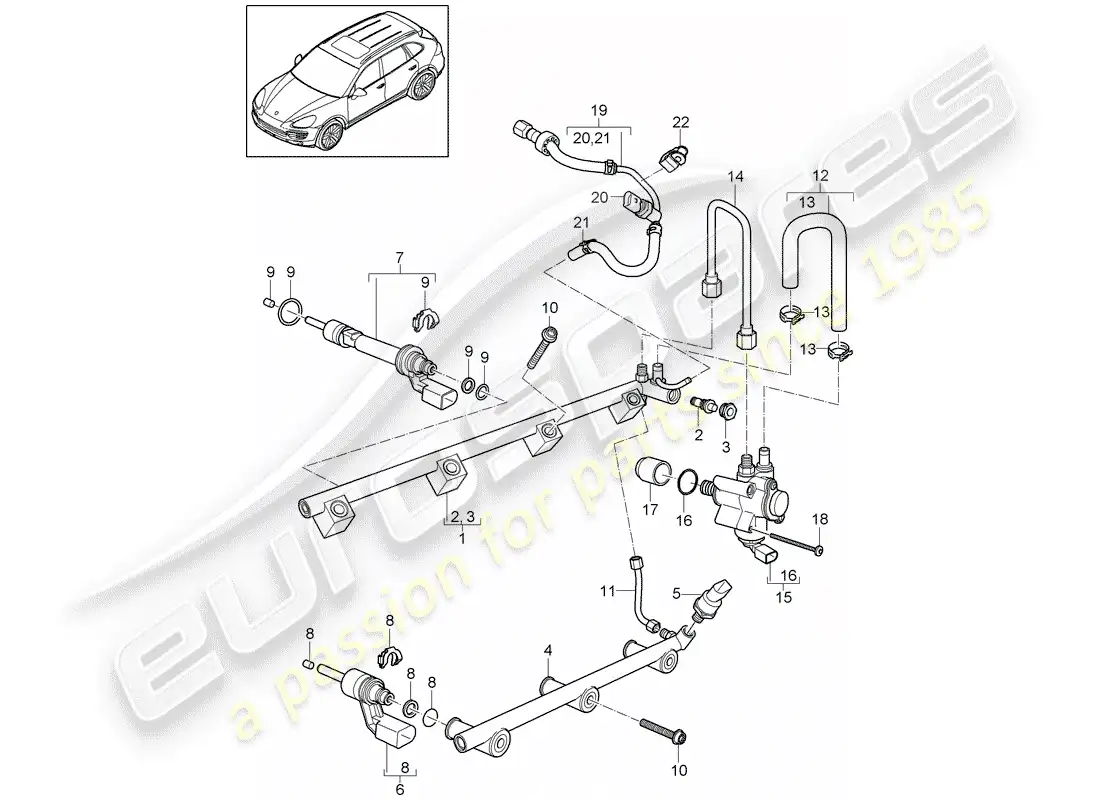 porsche 2011 (cayenne e2 92a) fuel collection pipe parts diagram
