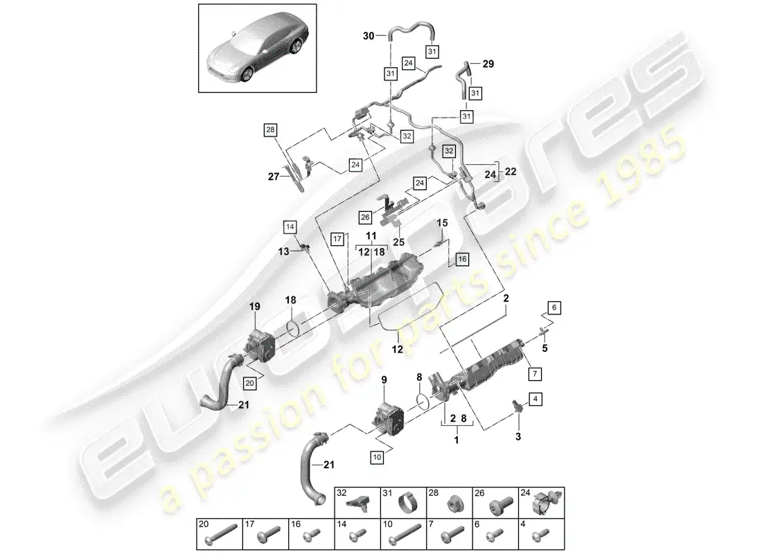 porsche 2017 (panamera 971-1) intake pipe parts diagram