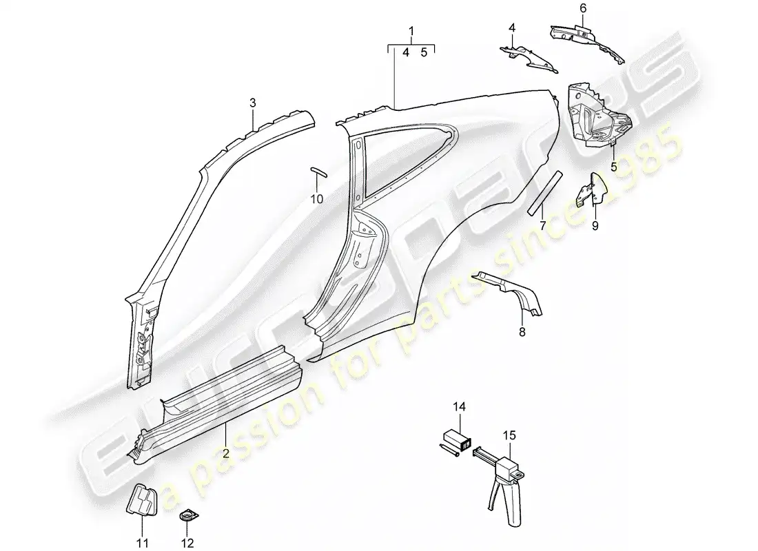 porsche 2008 (997-1 gt3) side panel parts diagram