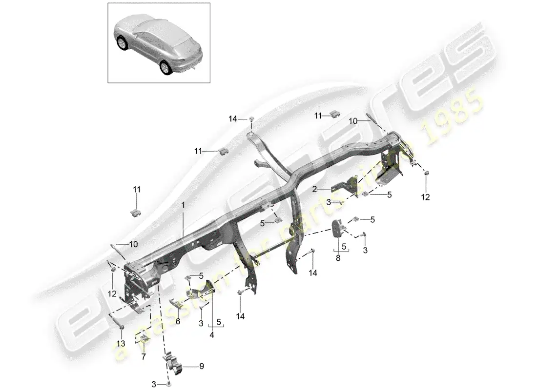 porsche 2014 (macan) retaining frame parts diagram