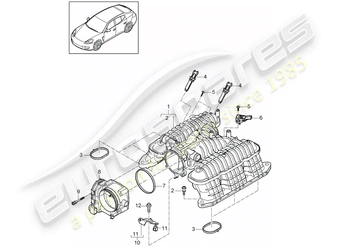 porsche 2010 (panamera 970) intake air distributor parts diagram