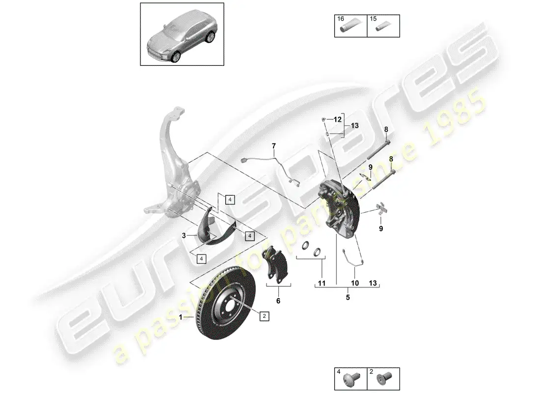 porsche 2019 (macan) disc brakes parts diagram