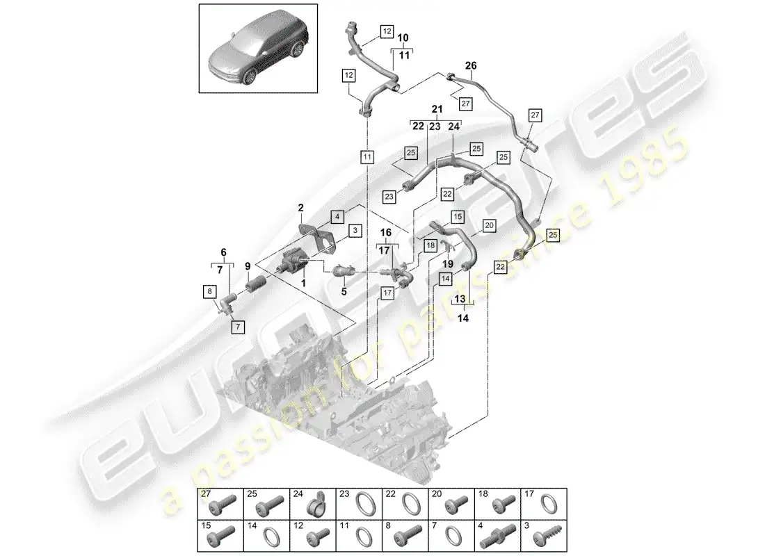 porsche 2018 (cayenne e3 9ya/9yb) water cooling parts diagram