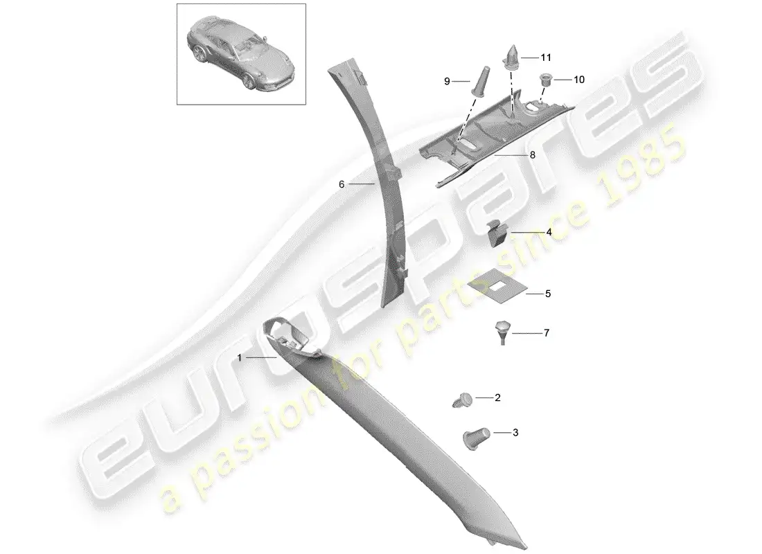 porsche 2016 (991-1 turbo) a-pillar parts diagram