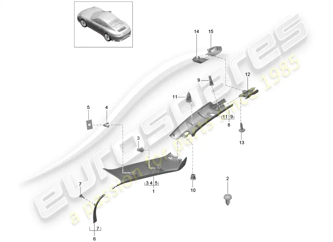 porsche 2019 (991-2) a-pillar parts diagram