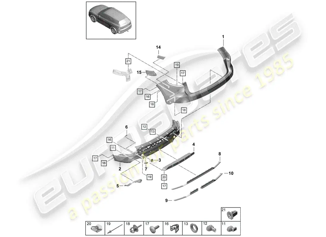 porsche 2020 (cayenne e3 9ya/9yb) bumper part diagram