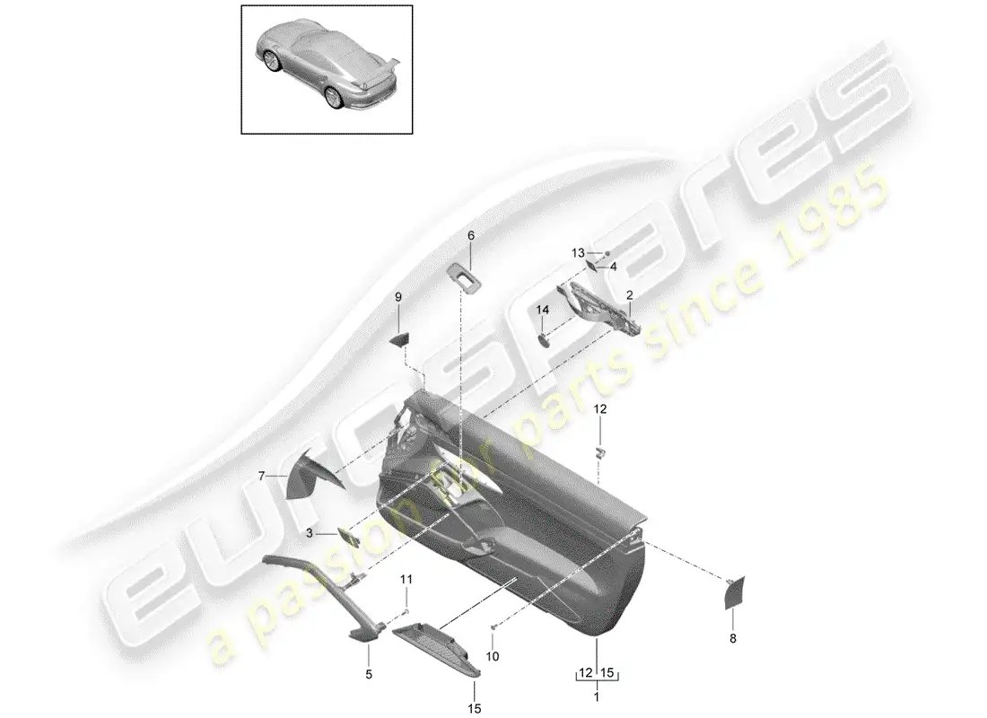 porsche 2018 (991-2 r/gt3/rs) door panel parts diagram