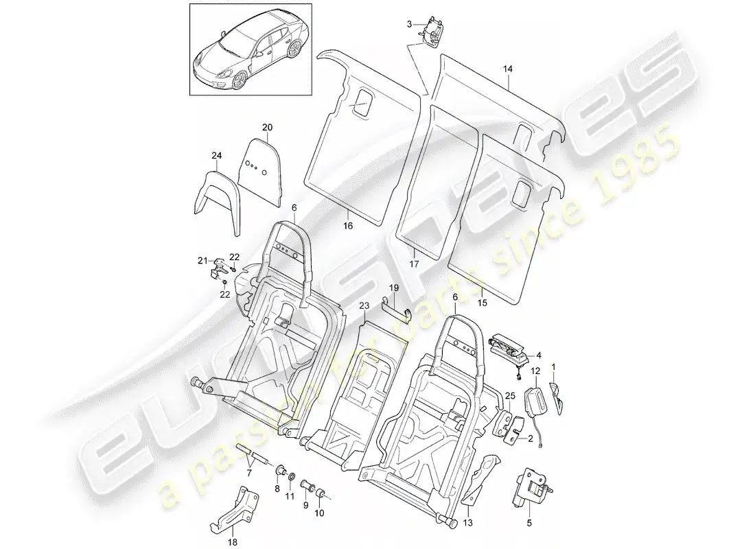 porsche 2016 (panamera 970) back seat backrest parts diagram
