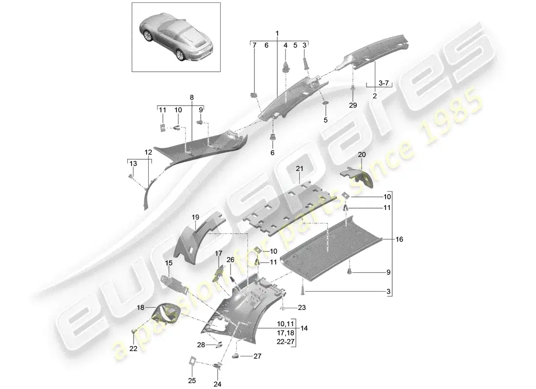 porsche 2019 (991-2) a-pillar parts diagram