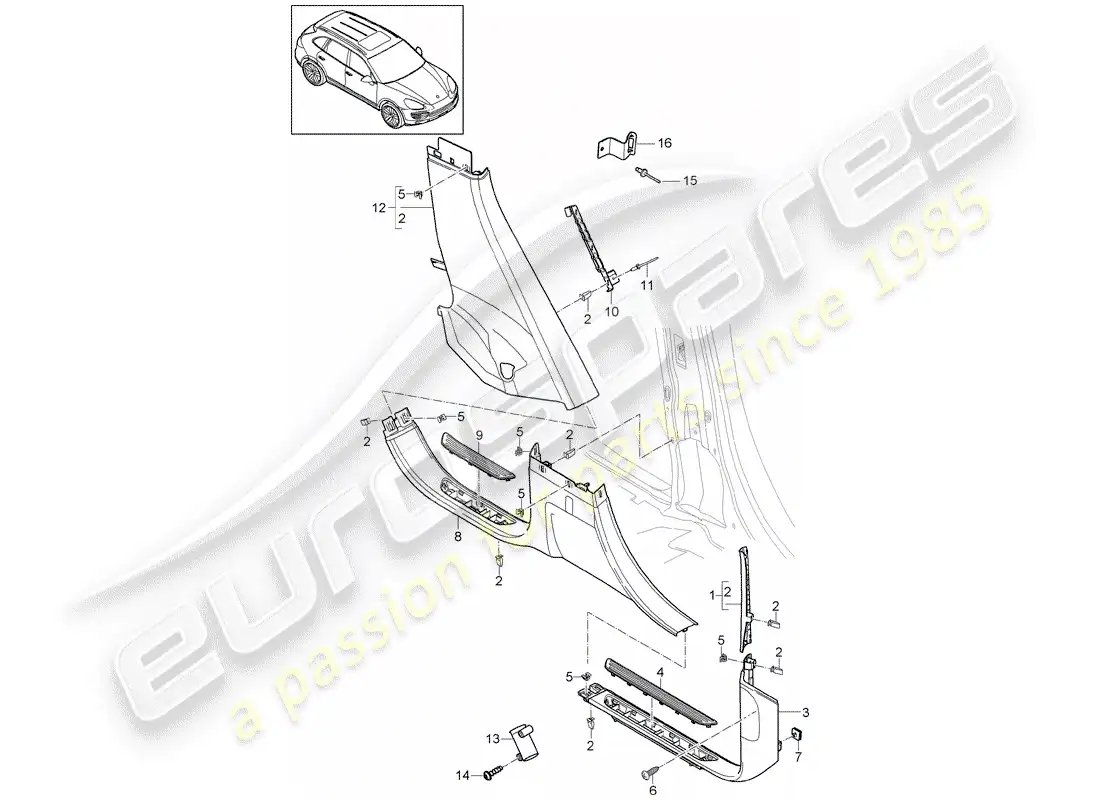 porsche 2012 (cayenne e2 92a) lining parts diagram