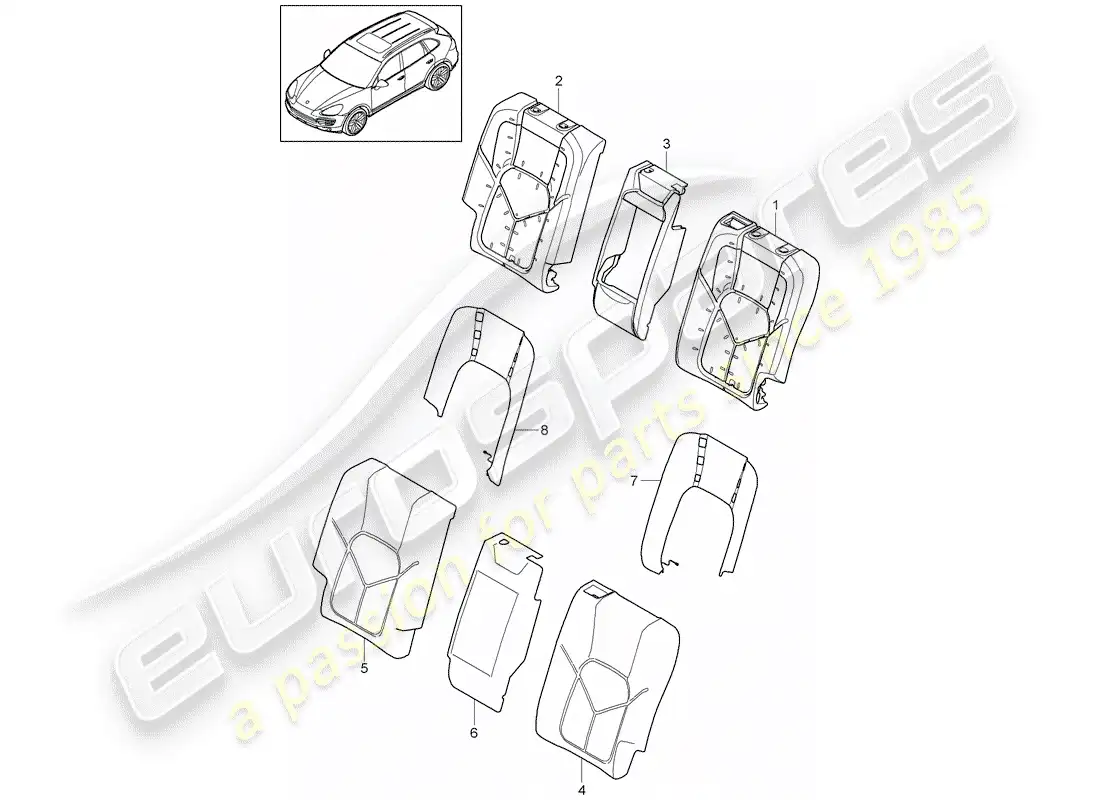 porsche 2013 (cayenne e2 92a) back seat backrest parts diagram