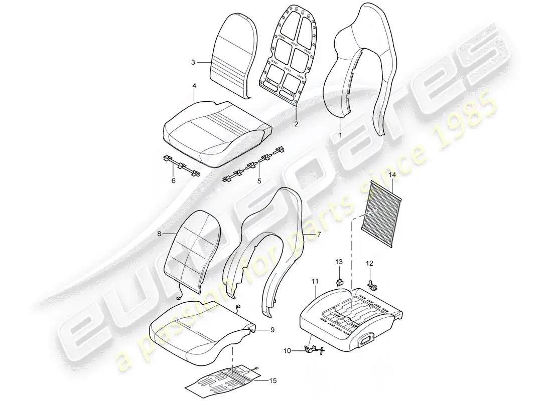 porsche 1999 (986 boxster) backrest covers - seat covers - foam part - sports seat parts diagram