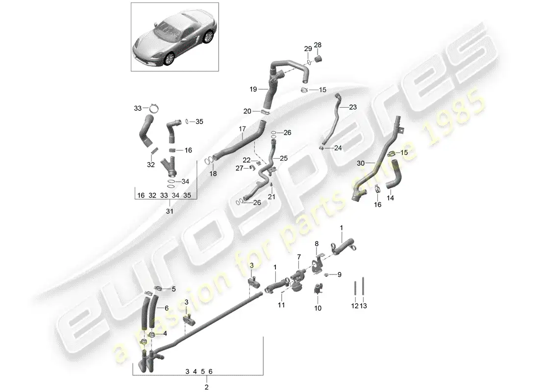 porsche 2017 (718 boxster) water cooling parts diagram
