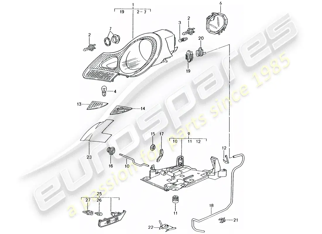 porsche 2004 (986 boxster) headlamp - turn signal repeater parts diagram