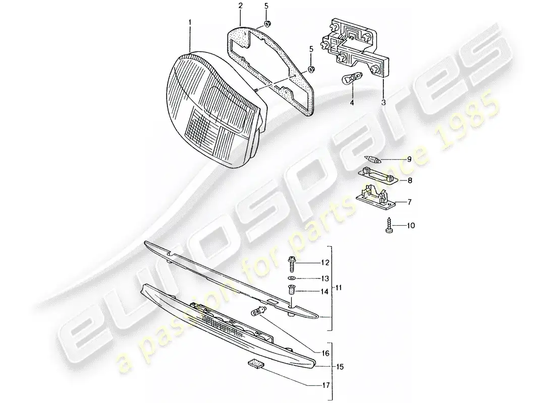 porsche 2004 (986 boxster) rear light - license plate light - additional brake light parts diagram