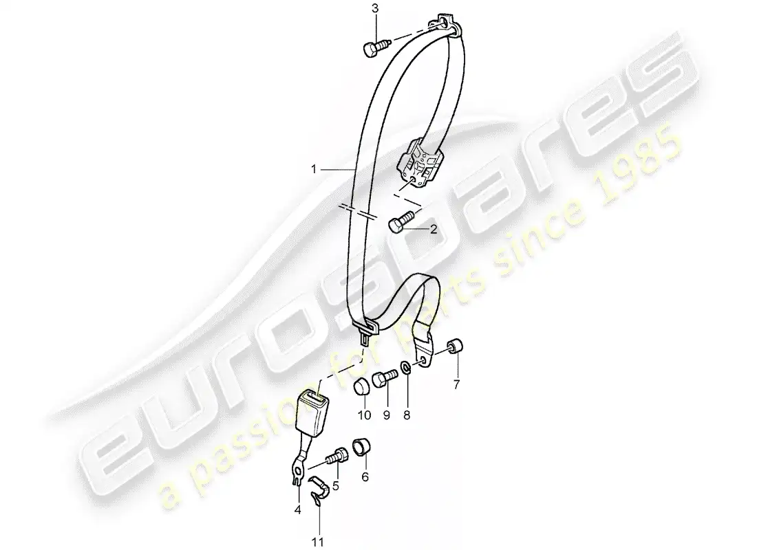 porsche 2001 (996 turbo / gt2) seat belt parts diagram