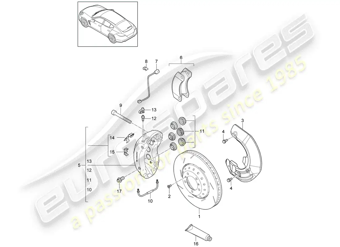 porsche 2012 (panamera 970) disc brakes parts diagram