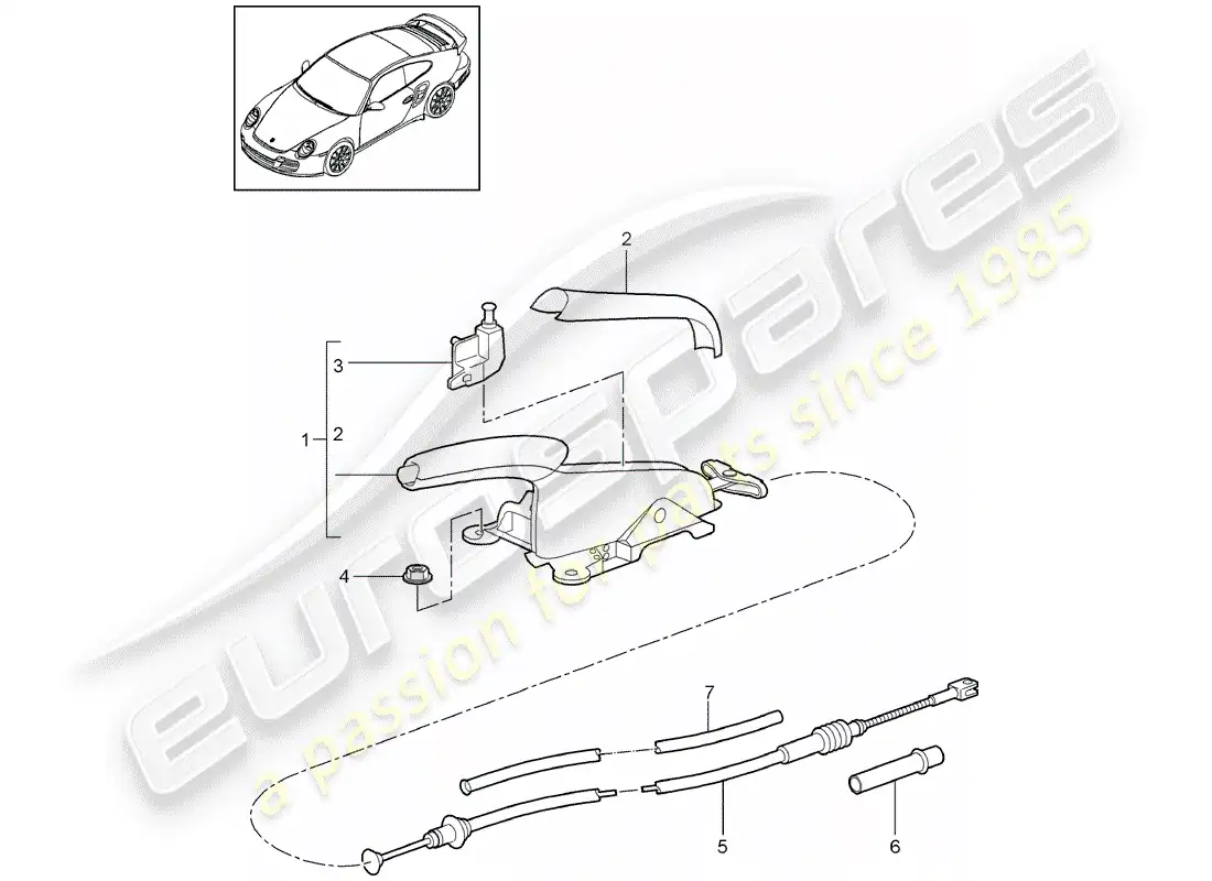 porsche 2012 (997-2 turbo / gt2 rs) handbrake part diagram