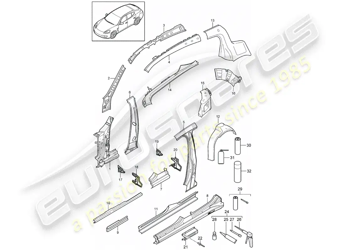 porsche 2013 (panamera 970) side panel parts diagram