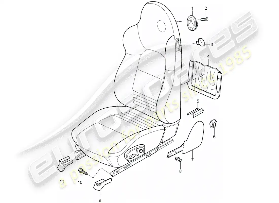 porsche 2001 (996 turbo / gt2) sports seat parts diagram