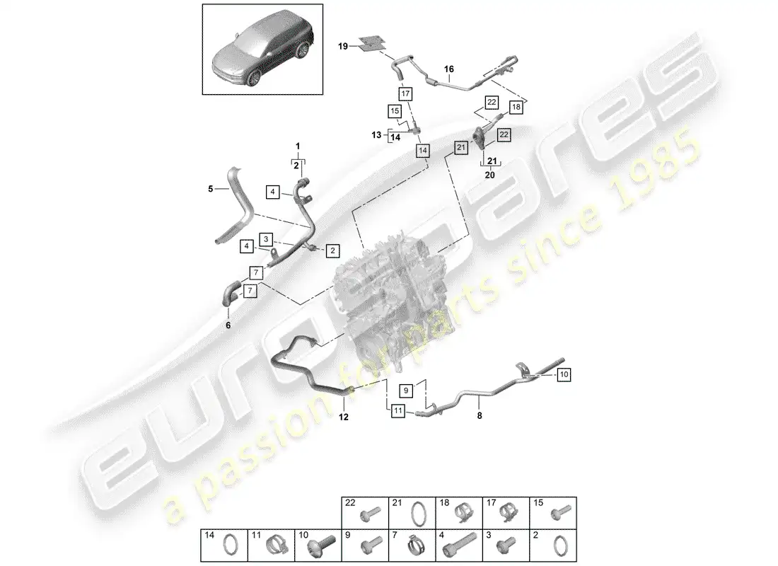 porsche 2020 (cayenne e3 9ya/9yb) water cooling part diagram