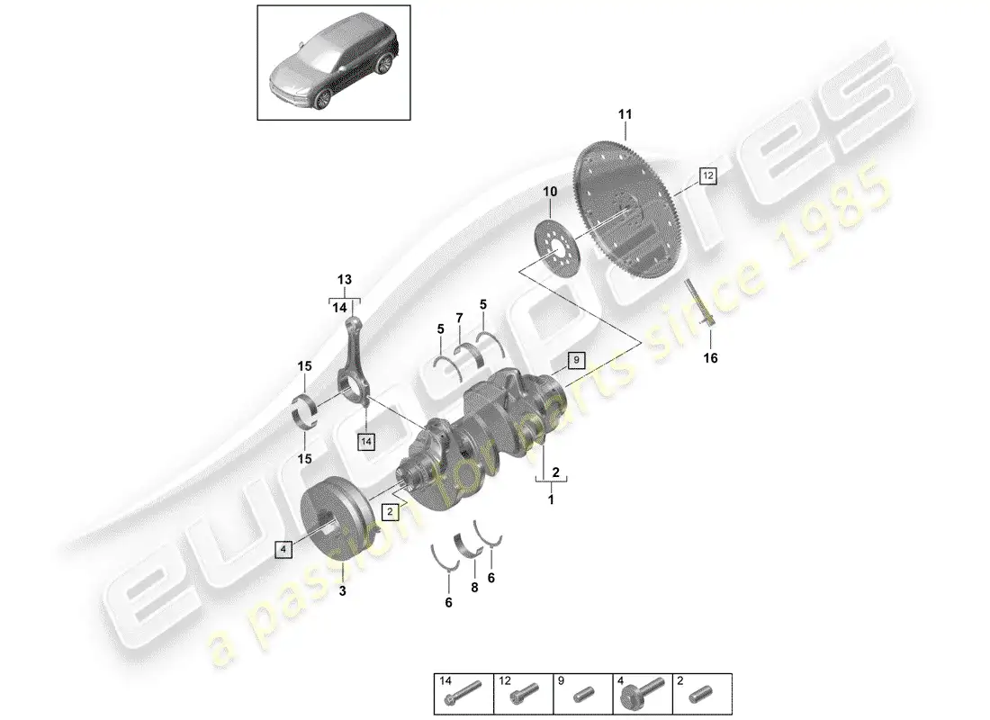 porsche 2020 (cayenne e3 9ya/9yb) crankshaft part diagram