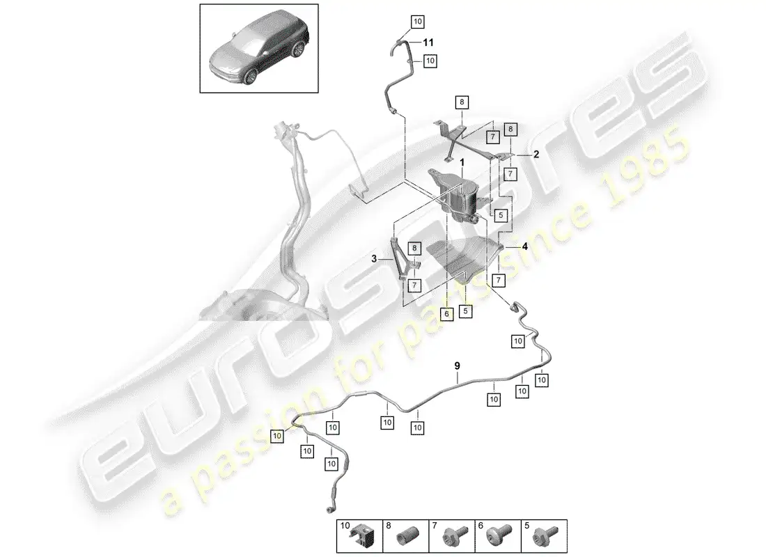 porsche 2020 (cayenne e3 9ya/9yb) evaporative emission canister parts diagram