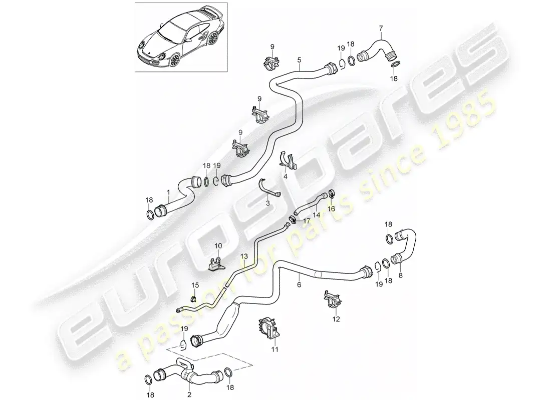 porsche 2012 (997-2 turbo / gt2 rs) water cooling 1 part diagram