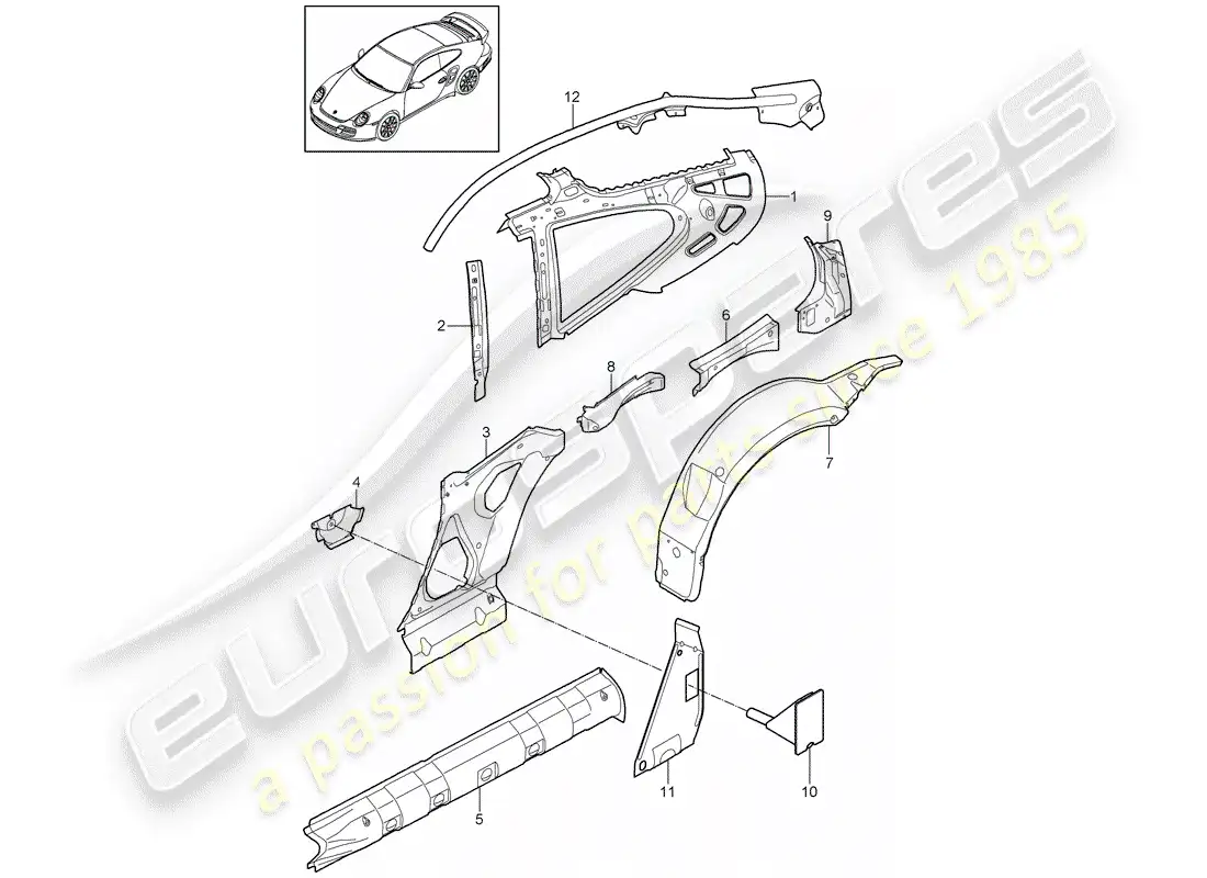 porsche 2012 (997-2 turbo / gt2 rs) side panel part diagram