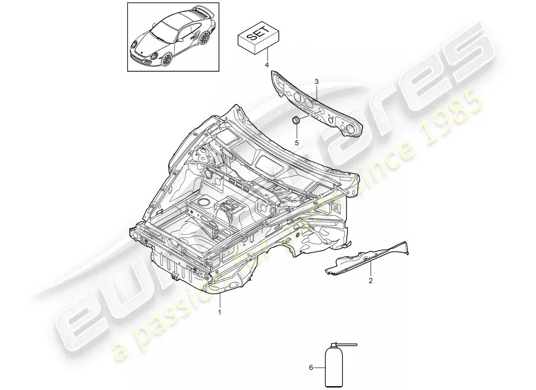 porsche 2012 (997-2 turbo / gt2 rs) front end part diagram
