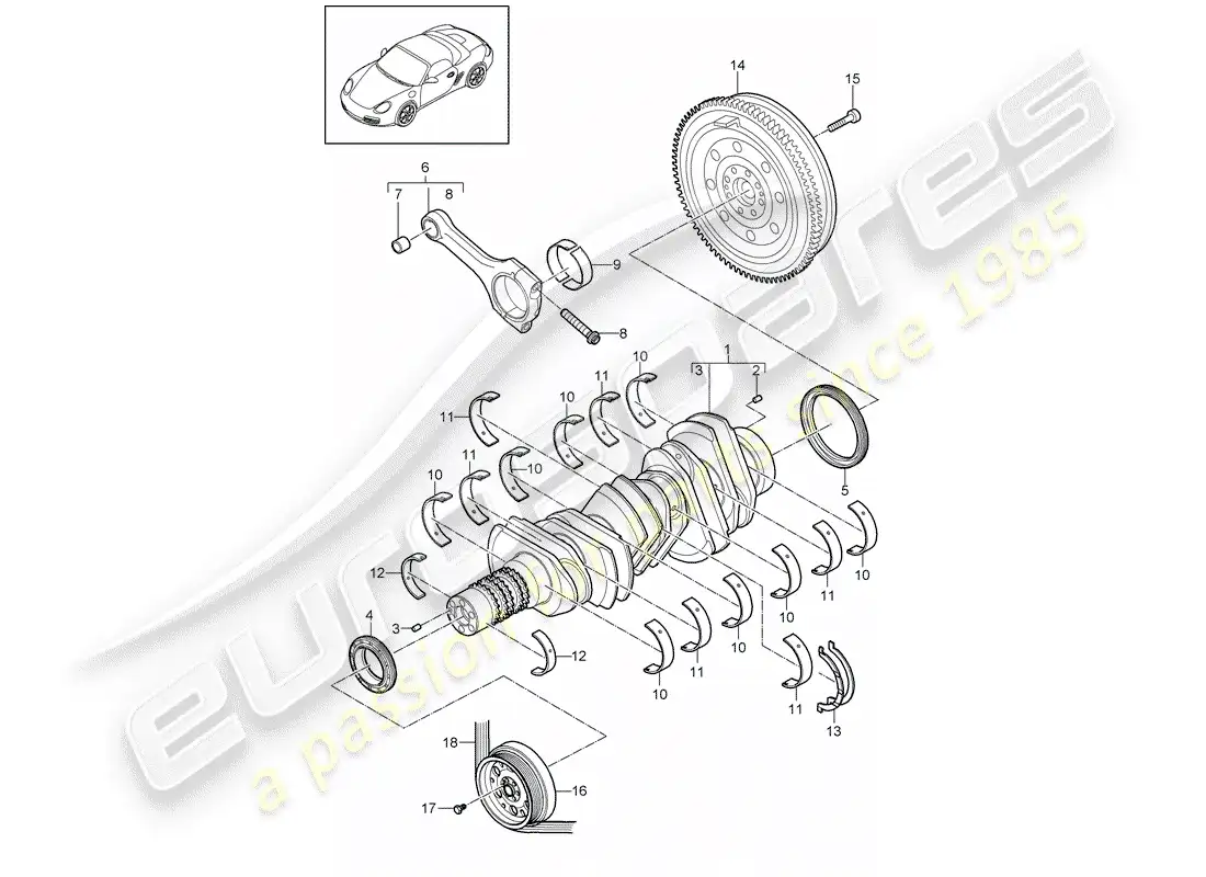 porsche 2012 (987 boxster) crankshaft parts diagram