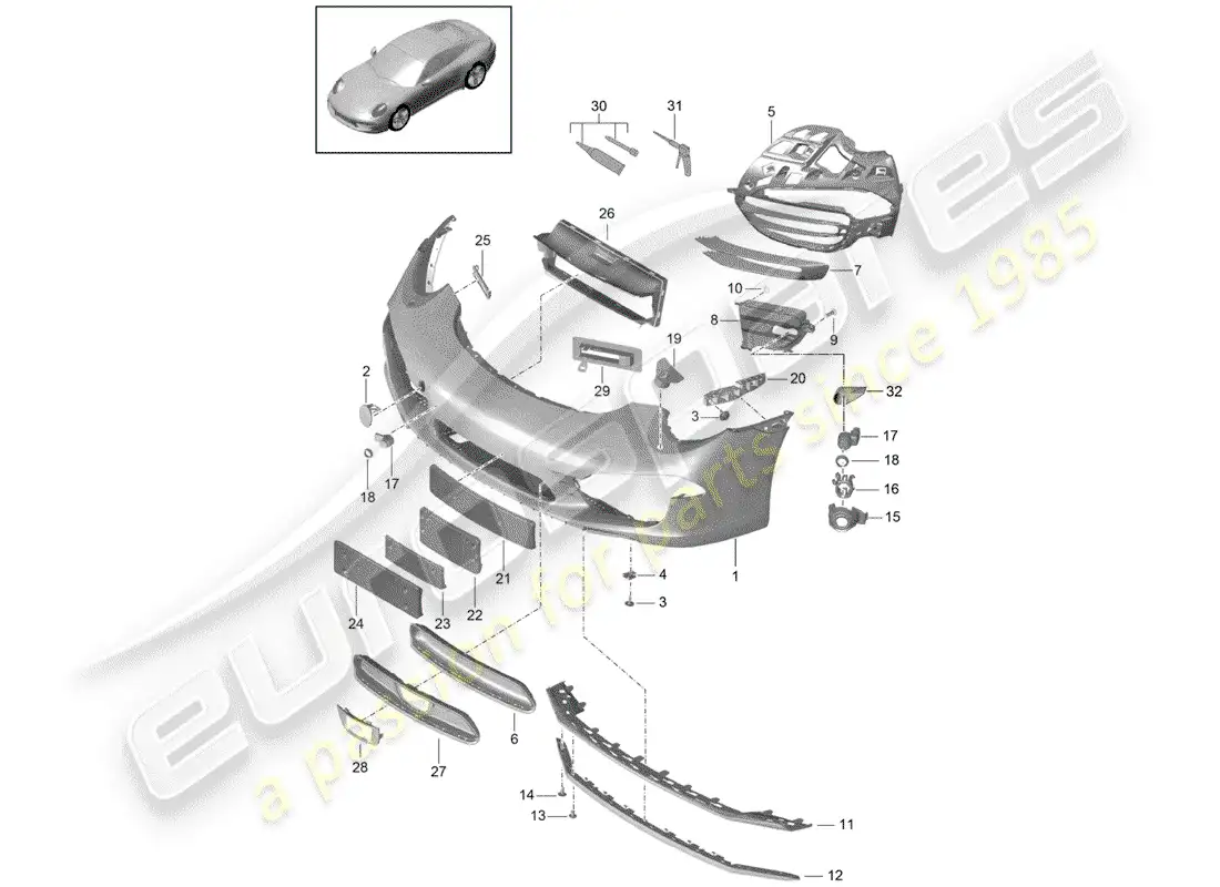 porsche 2012 (991-1) bumper parts diagram