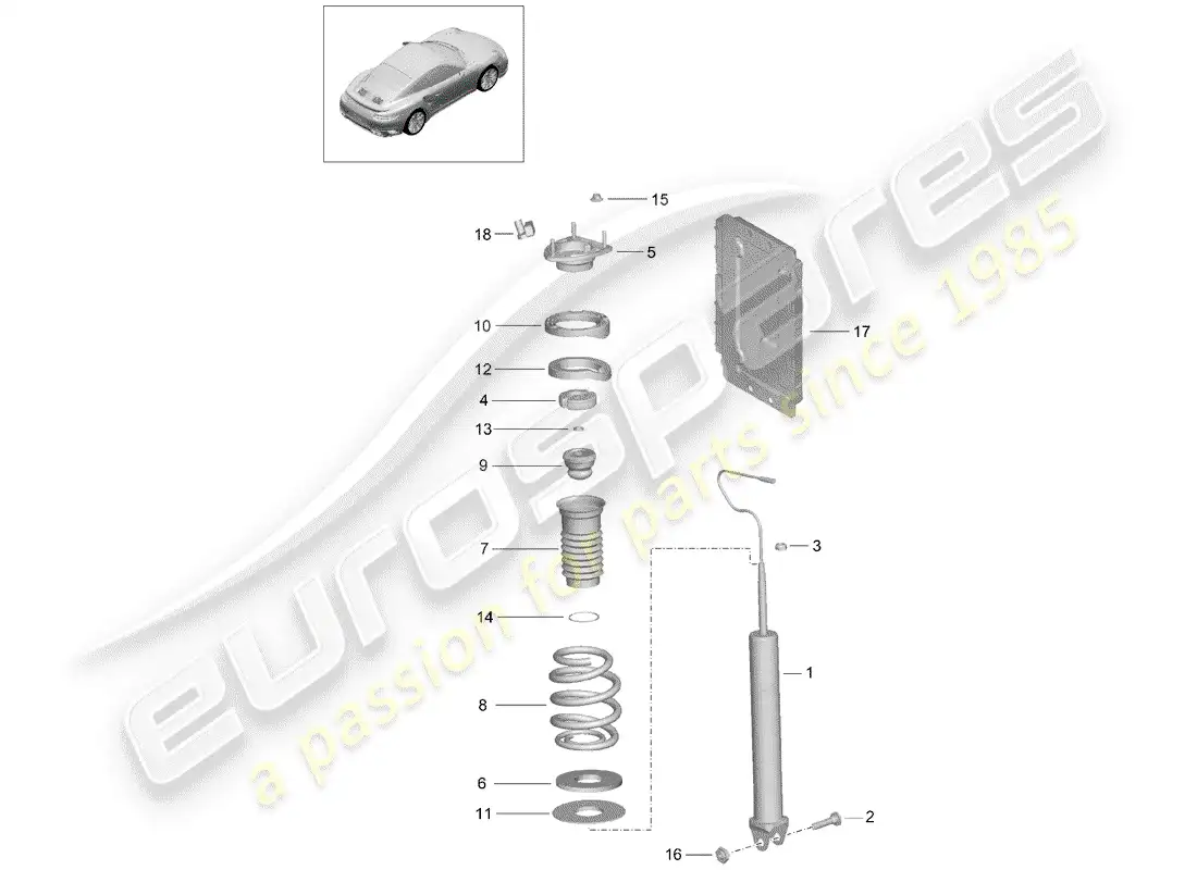 porsche 2016 (991-1 turbo) shock absorber parts diagram