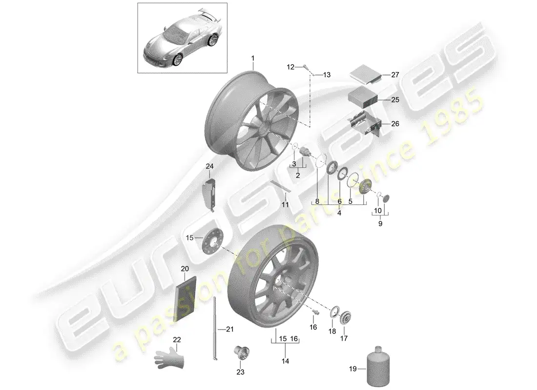 porsche 2018 (991-2 r/gt3/rs) alloy wheel parts diagram
