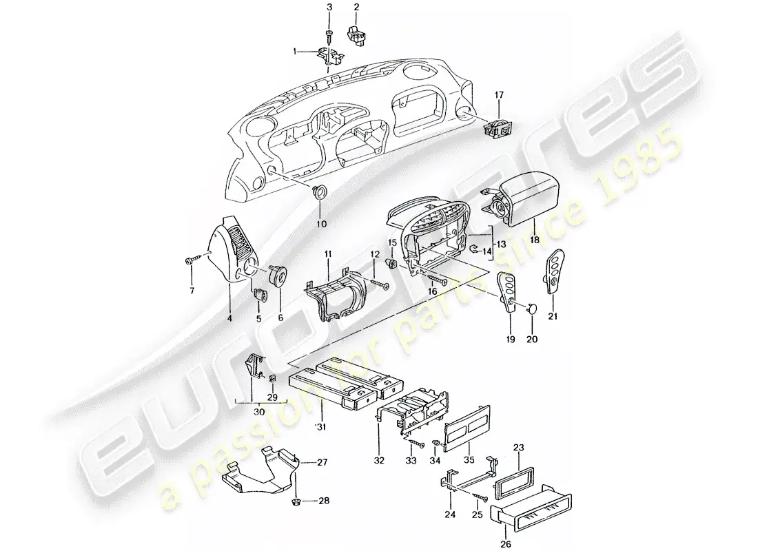 porsche 2003 (996 turbo / gt2) accessories - dash panel trim parts diagram