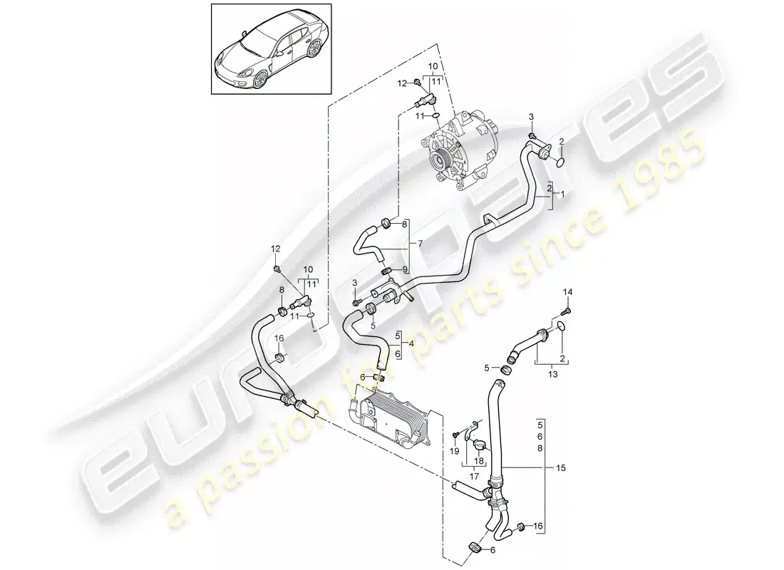 porsche 2011 (panamera 970) water cooling parts diagram