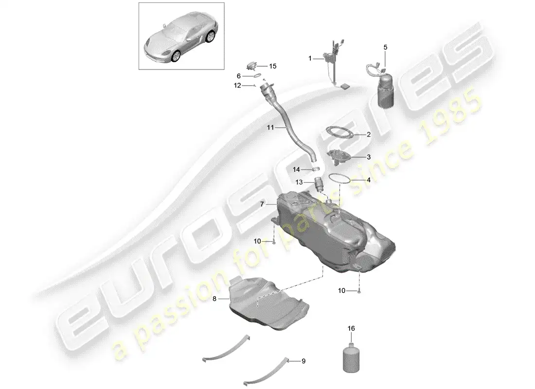 porsche 2018 (718 cayman) fuel tank parts diagram