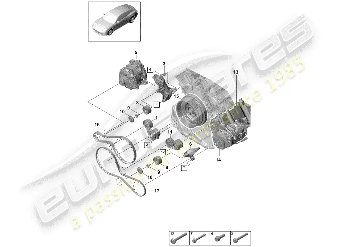 porsche 2020 (panamera 971-1) v-ribbed belt parts diagram