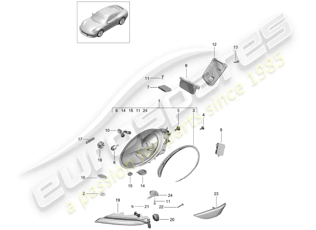 porsche 2019 (991-2) headlamp parts diagram