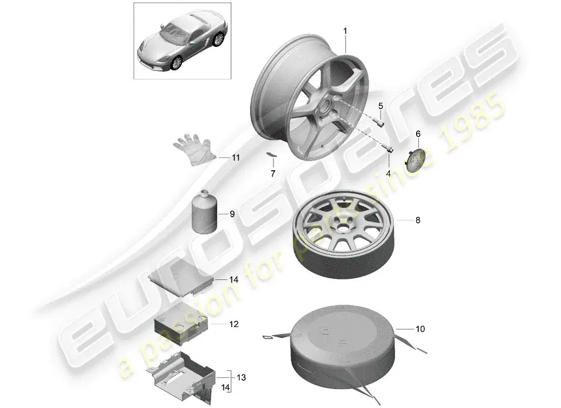 porsche 2017 (718 boxster) alloy wheel parts diagram