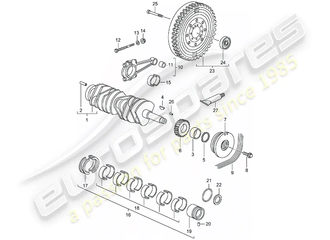 porsche 2001 (996 turbo / gt2) crankshaft parts diagram