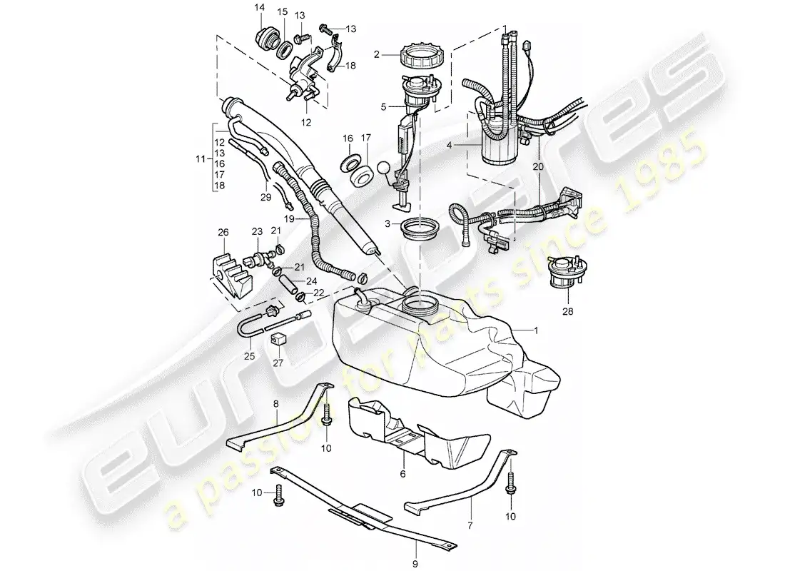 porsche 2001 (996 turbo / gt2) fuel tank parts diagram