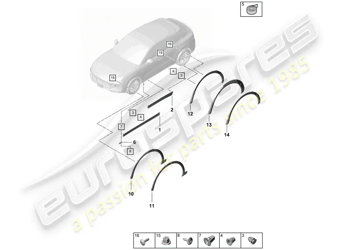 porsche 2018 (cayenne e3 9ya/9yb) wheel arch cover parts diagram