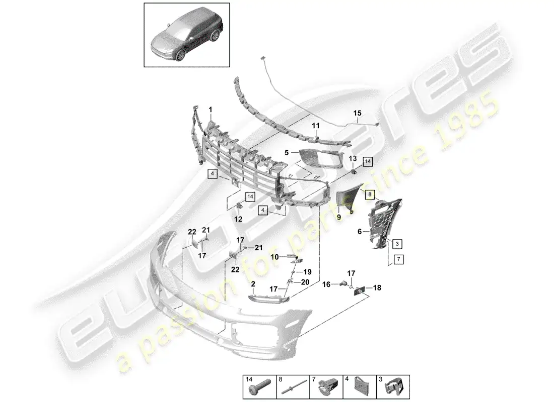 porsche 2018 (cayenne e3 9ya/9yb) bumper parts diagram