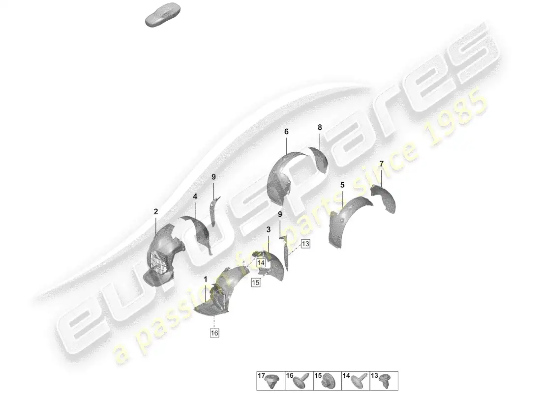 porsche 2019 (992-1) wheelhouse protector parts diagram
