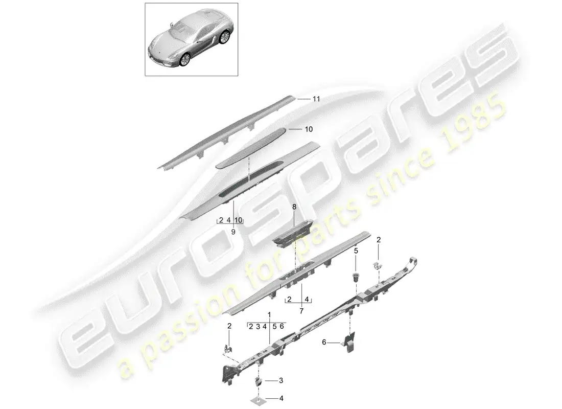 porsche 2015 (981 cayman) lining parts diagram