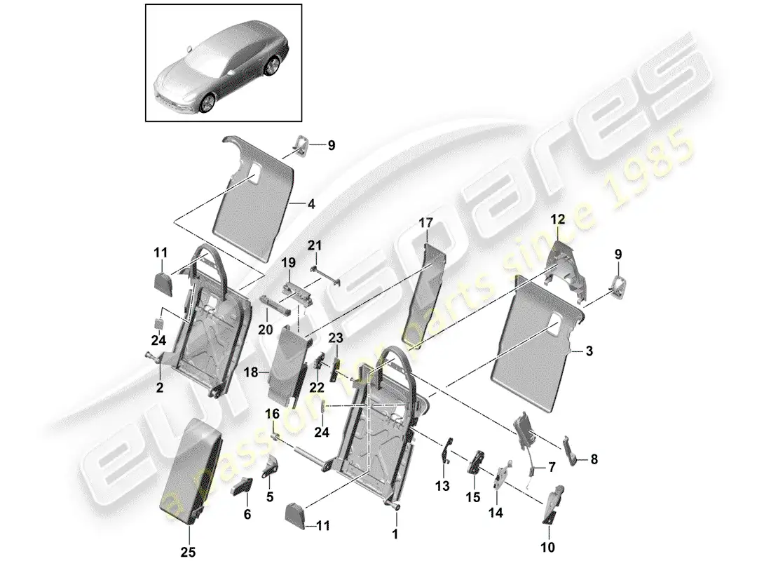 porsche 2018 (panamera 971-1) back seat backrest parts diagram