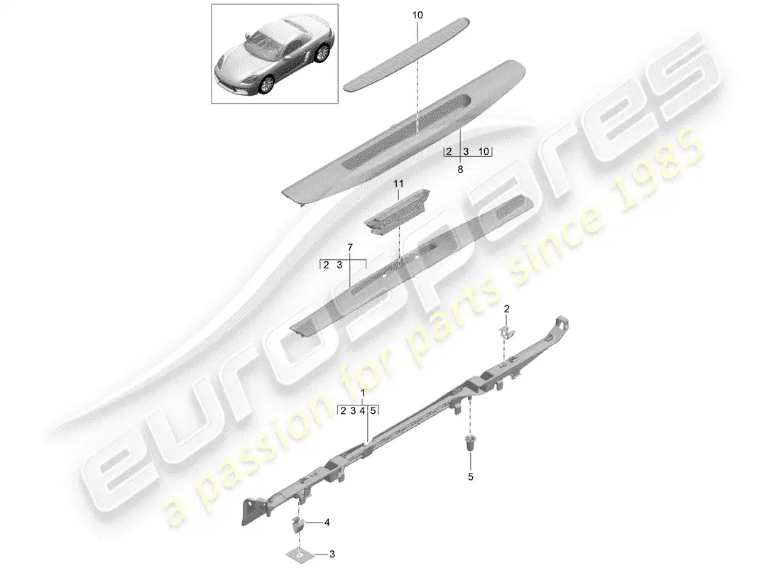 porsche 2017 (718 boxster) lining parts diagram
